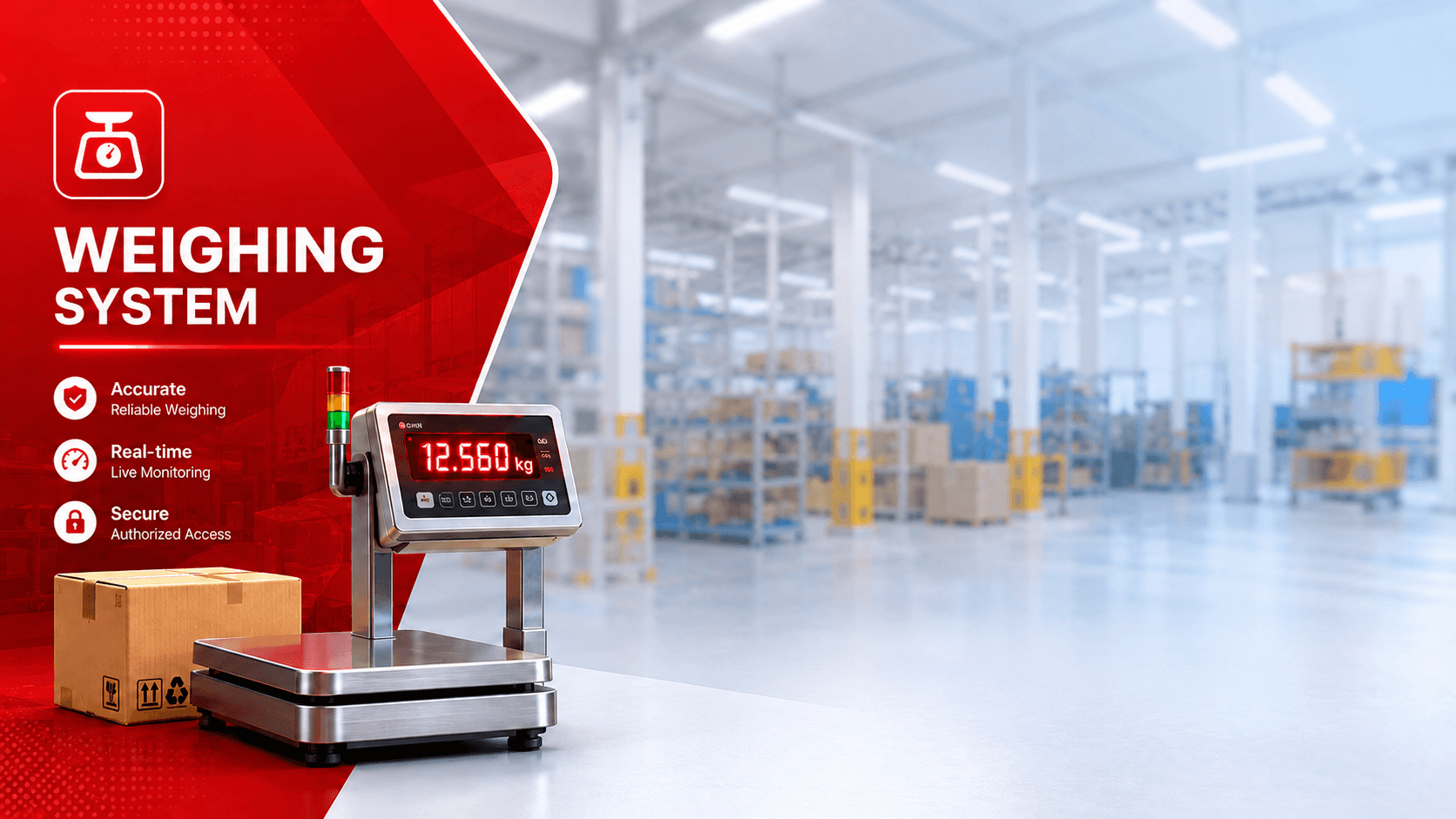 WeWeigh2 weighing system background with industrial scale