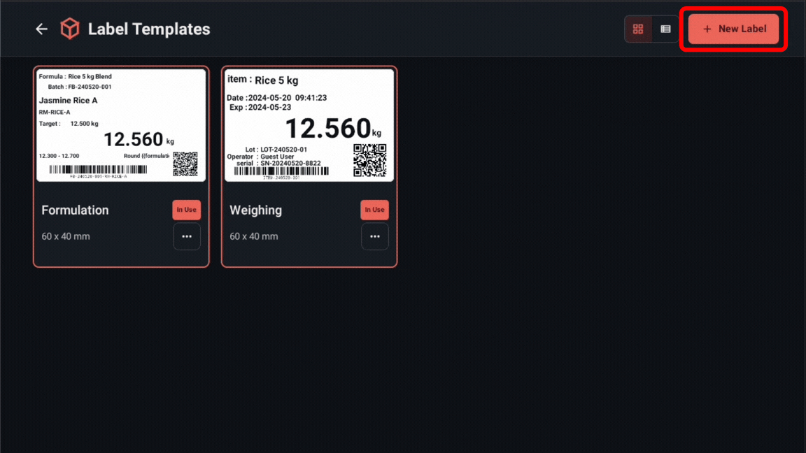 ภาพสาธิตการสร้าง Template ฉลากใน WeWeigh บน Android แบบเคลื่อนไหว