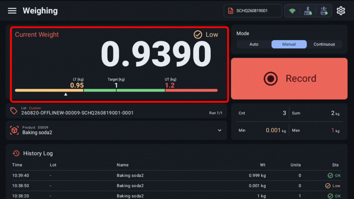 ภาพสาธิตหน้าชั่งน้ำหนัก WeWeigh บน Android แบบเคลื่อนไหว
